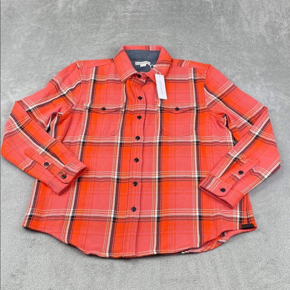 NEW Outerknown M/L 100% Organic Cotton Womens Orange Pink BCA Blanket Shirt FLAW